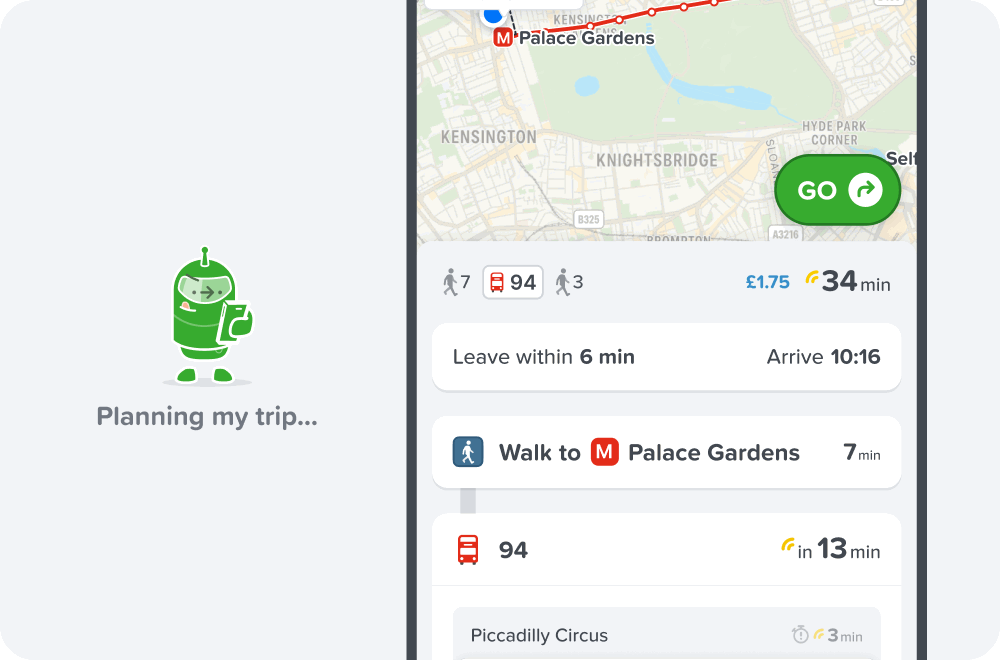 A gif showing journey details page in Citymapper app