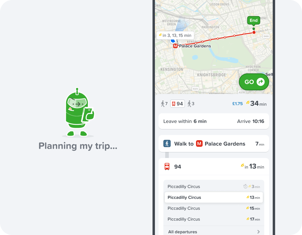 A gif showing journey details page in Citymapper app